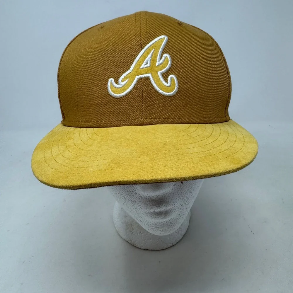 New Era Atlanta Braves 9FIFTY Snapback Hat MLB Mustard Gold Yellow Suede Brim